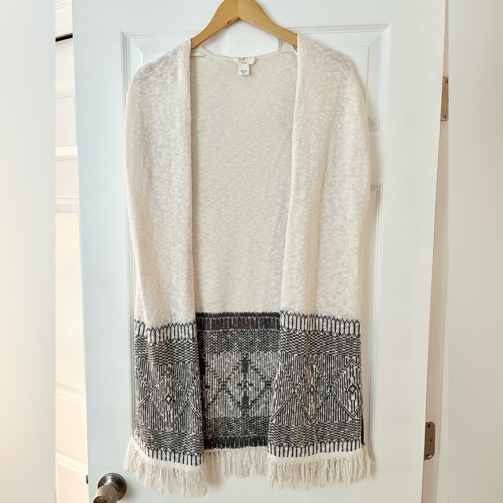 Loft Frayed Long White and Grey Sweater Vest